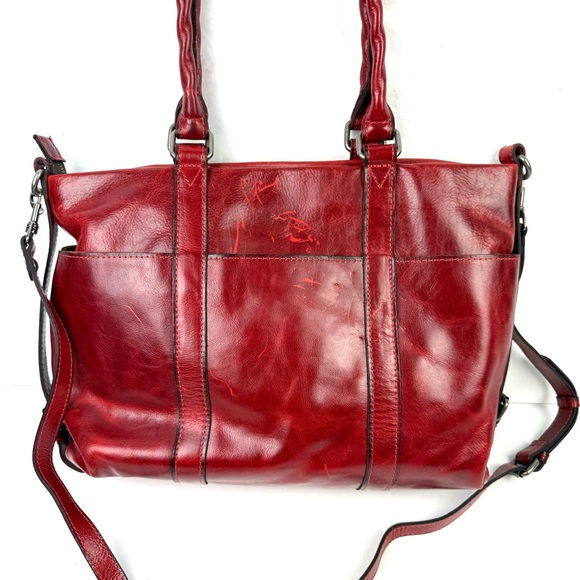 Patricia Nash Carducci Ochre Handbag Distressed Red Leather Purse Long Strap - Picture 16 of 16